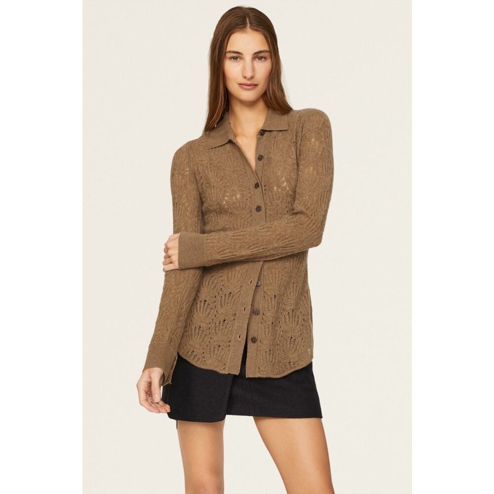 NAADAM Brown Pointelle Wool Cashmere Knit Button Down Sweater size Medium
